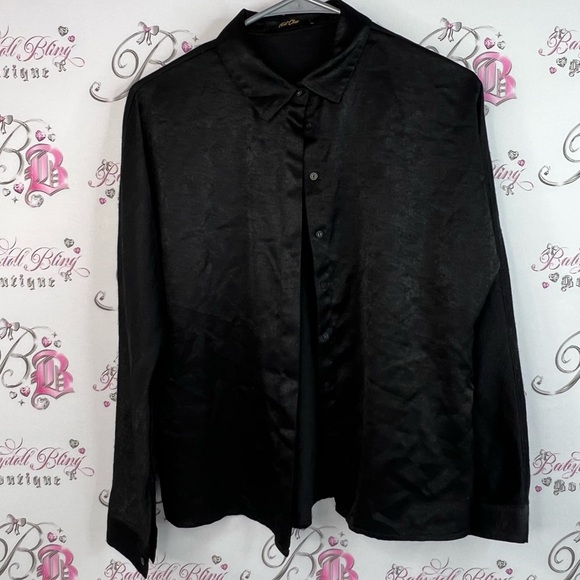 first class Tops - First class button up shiny collared top long sleeve Classic Black Shirt Jacket